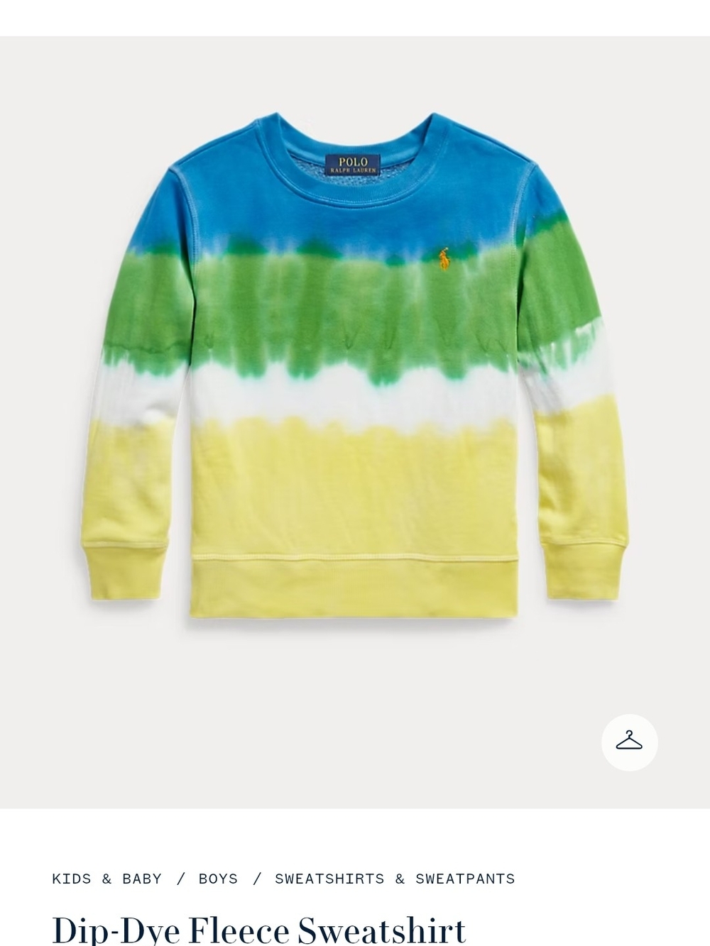 Polo by Ralph Lauren Kids Dip-Dye Crew Sweatshirt in Blue, Green, White, Yellow